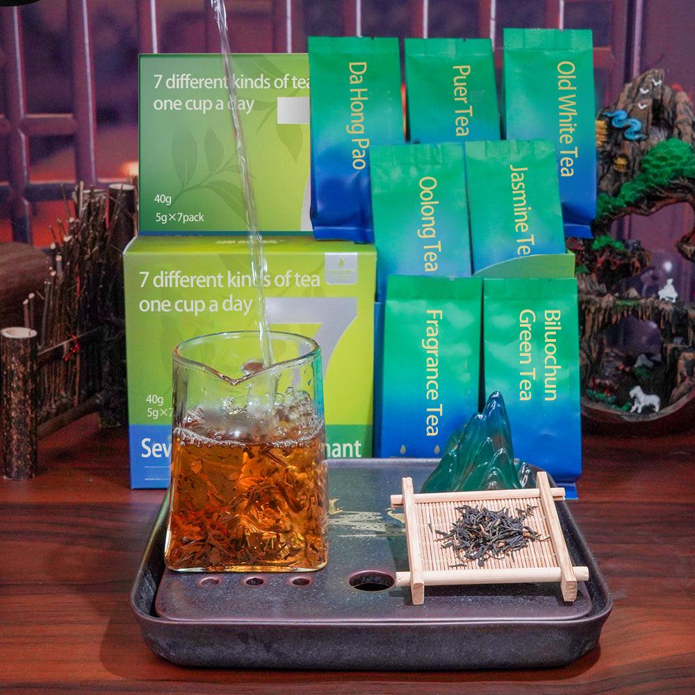 Seven Samples Package Tea SevenDay Tea Covenant(40g*7pack)Whitetea:5g Oolong tea:7g Biluochun: 5gDahongpao:8g vinjunmei:5g RawPu'er tea: 5g Jasmine Tea 5g