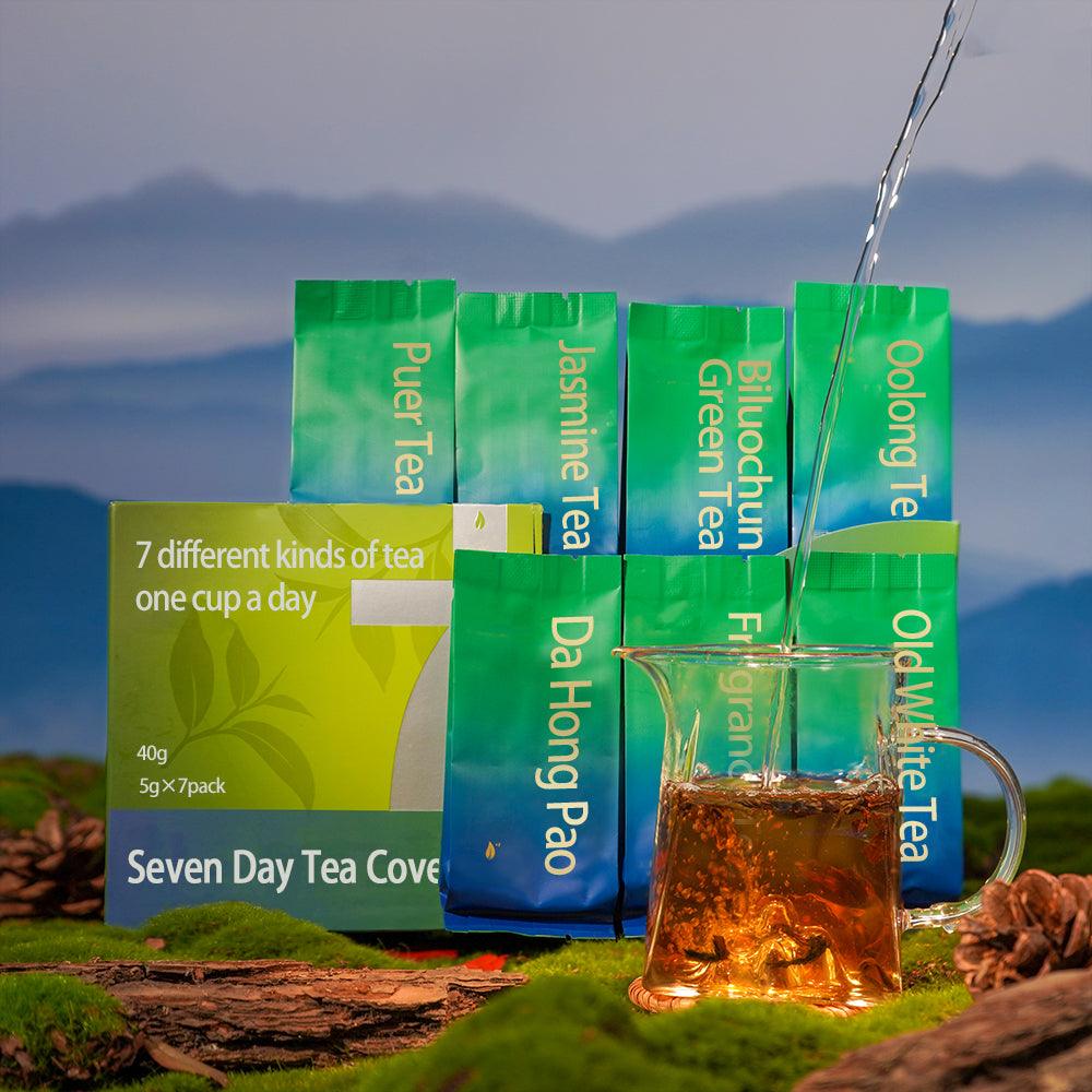 Seven Samples Package Tea SevenDay Tea Covenant(40g*7pack)Whitetea:5g Oolong tea:7g Biluochun: 5gDahongpao:8g vinjunmei:5g RawPu'er tea: 5g Jasmine Tea 5g