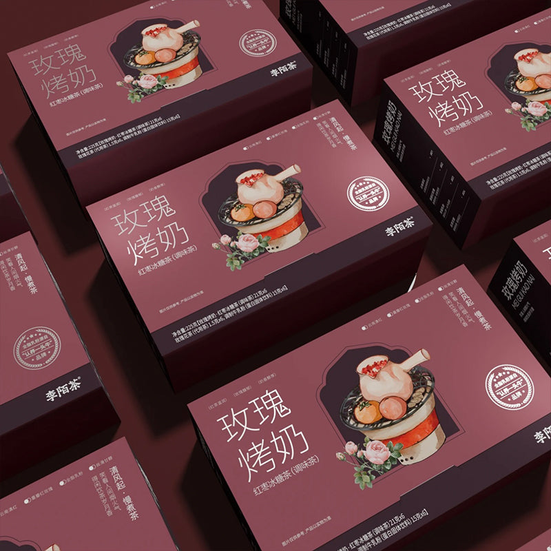 Rose Baked Milk Tea 1 Carton 6 DrinksWith Red Dates, Rock Sugar, Longan,Goji Berry, New Zealand Milk, GoldenNeedle Black Tea